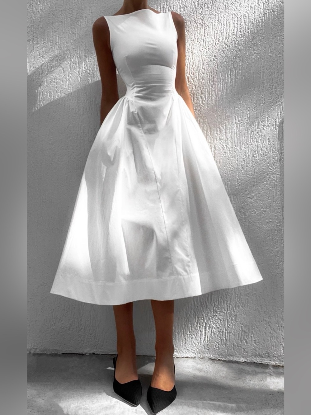 Yojani White Fit and Flare Jacqueline Dress Midi With Pockets XXL
